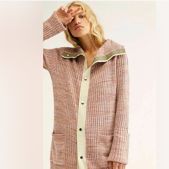 Free People Size L Under The Boardwalk Maxi Cardigan Sweater Ribbed knit - Picture 2 of 10